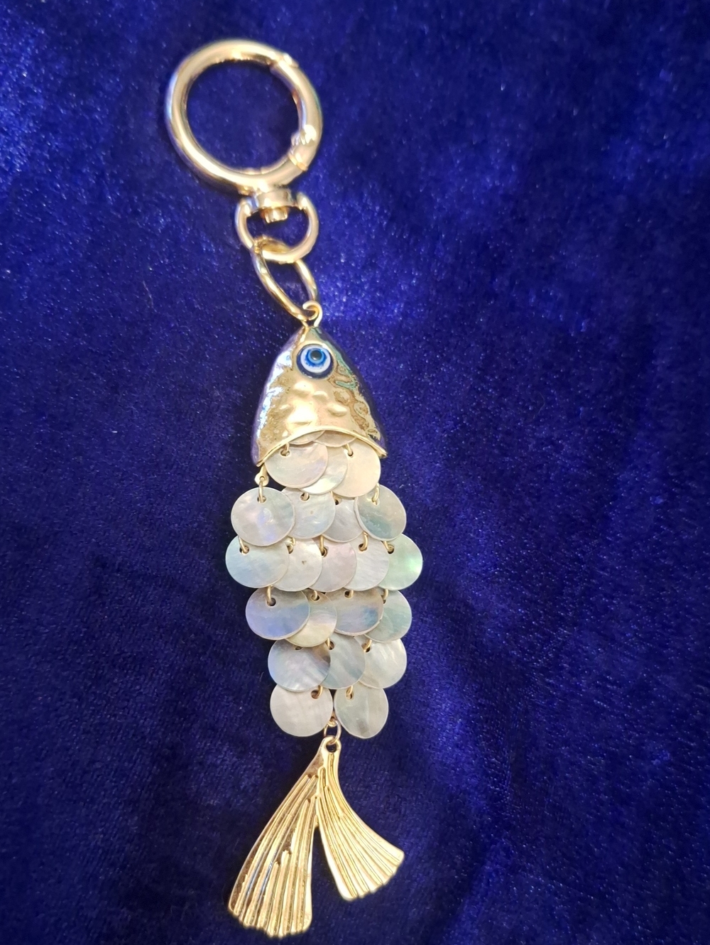 Gold Fish Bag Charm with Abalone Scales